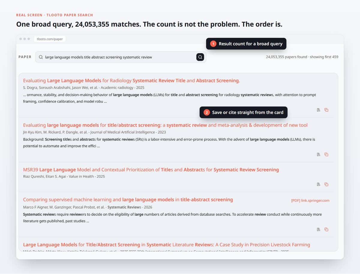 One broad query, 24,053,355 matches. The count is not the problem. The order is.