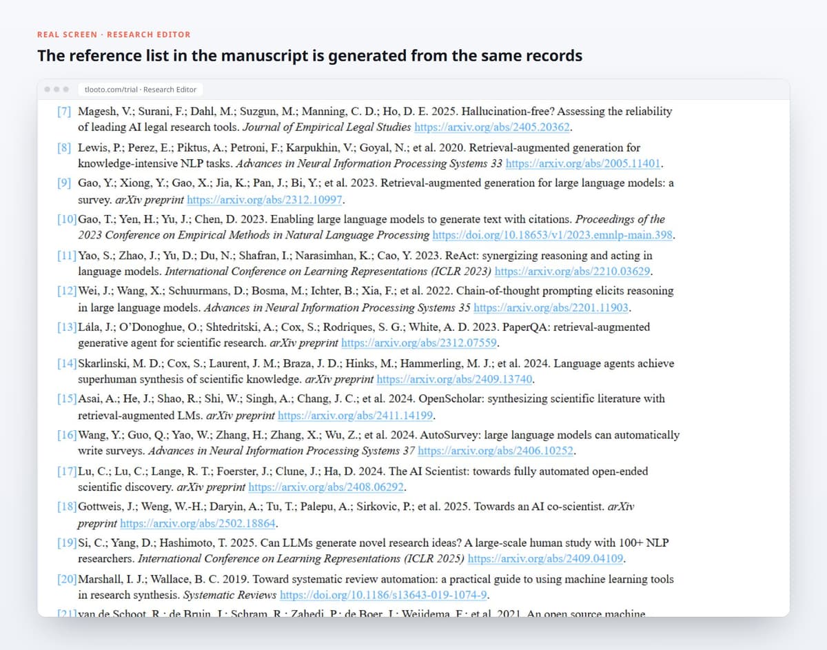 The reference list in the manuscript is generated from the same records