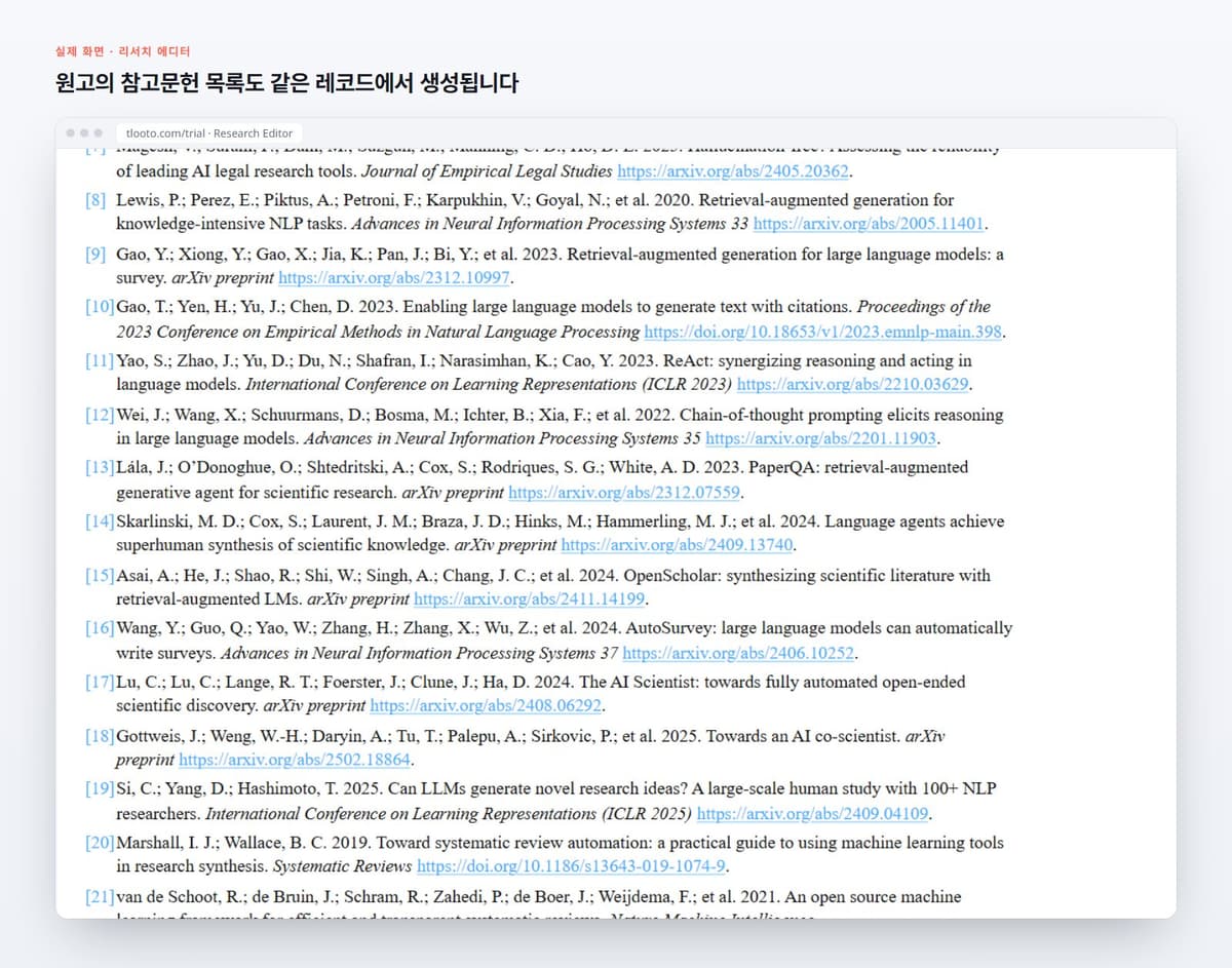 원고의 참고문헌 목록도 같은 레코드에서 생성됩니다