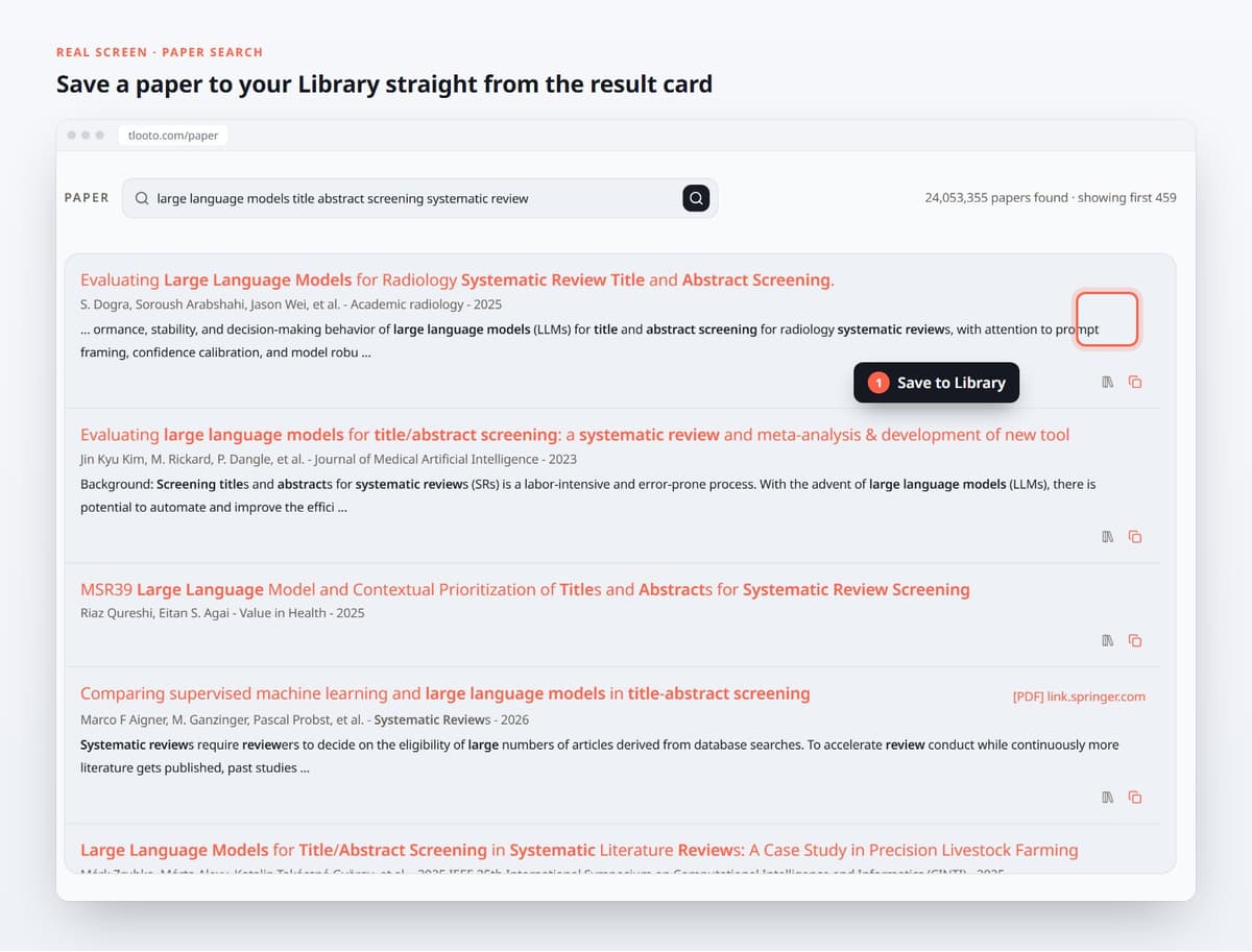 Save a paper to your Library straight from the result card