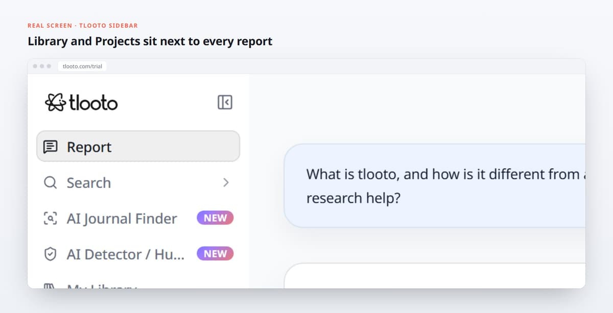Library and Projects sit next to every report