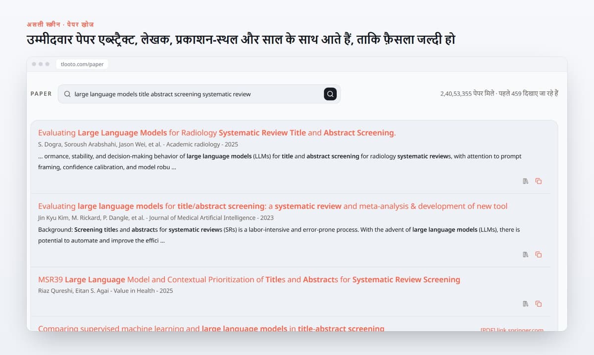 उम्मीदवार पेपर एब्स्ट्रैक्ट, लेखक, प्रकाशन-स्थल और साल के साथ आते हैं, ताकि फ़ैसला जल्दी हो